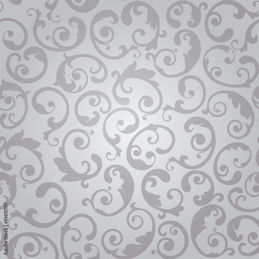 Seamless luxury silver swirls floral wallpaper pattern