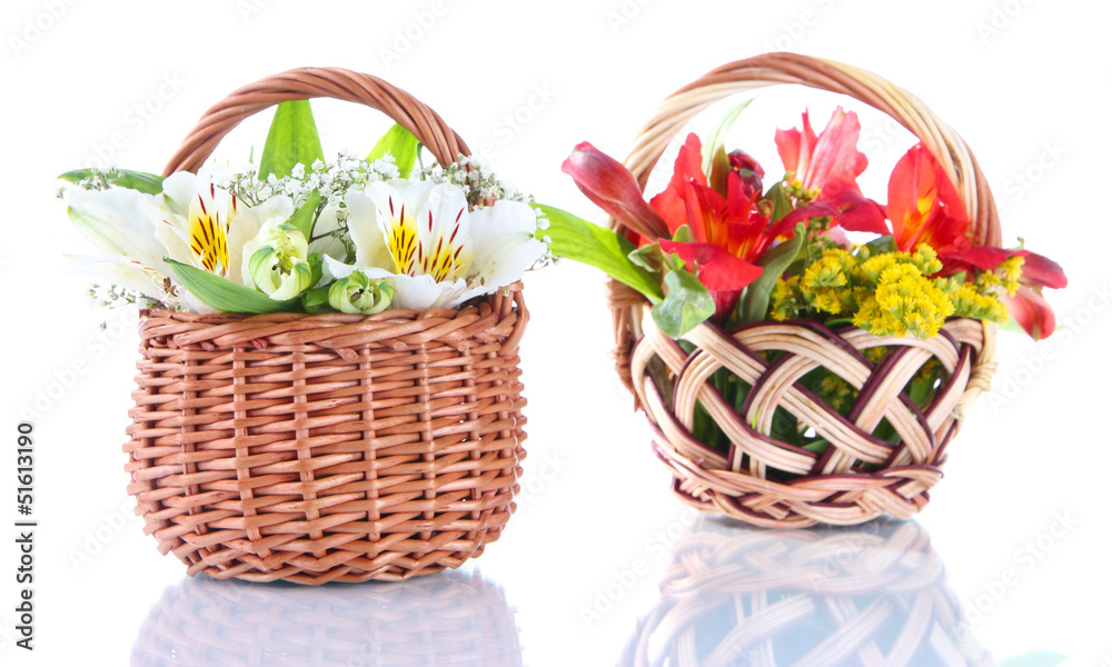 Two baskets freesia isolated on white Two baskets freesia isolated on white