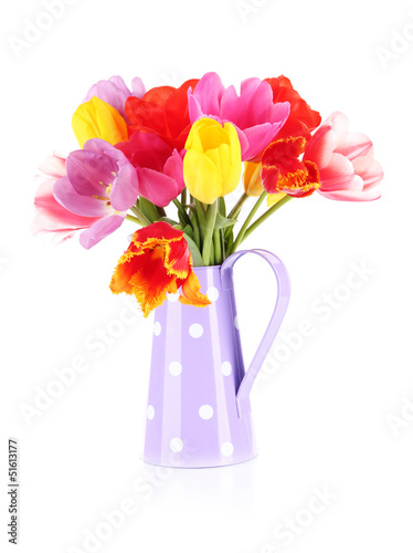 Beautiful tulips in bouquet isolated on white