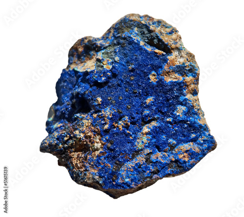 Azurite Cobalt Blue Stone Isolated on White photo