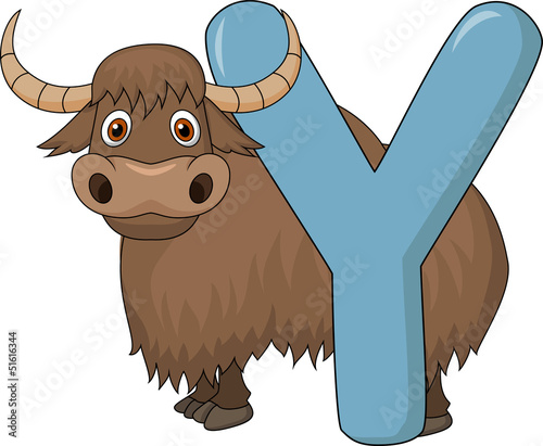 Alphabet Y with yak cartoon