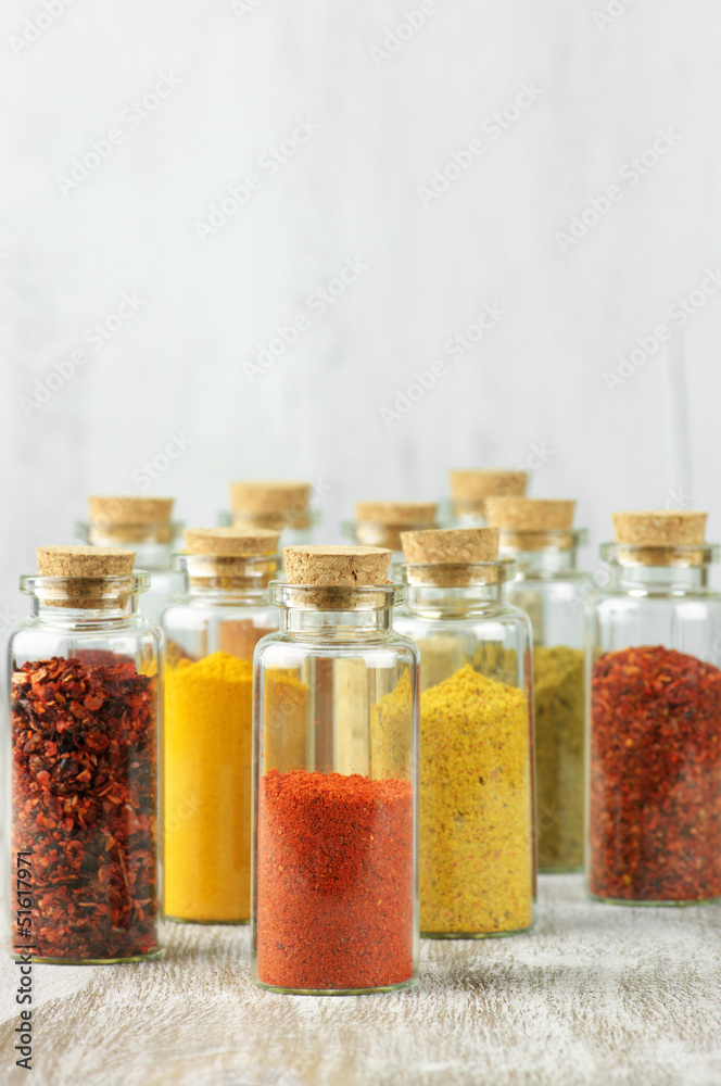 Spices in bottles Spices in bottles