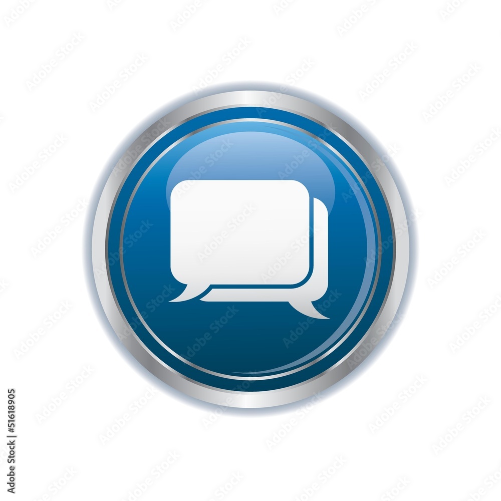 Speech bubbles icon on the blue with silver round button Speech bubbles icon on the blue with silver round button