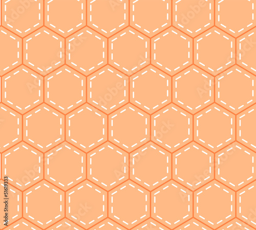 Orange patchwork hexagon stitched quilt seamless pattern, vector
