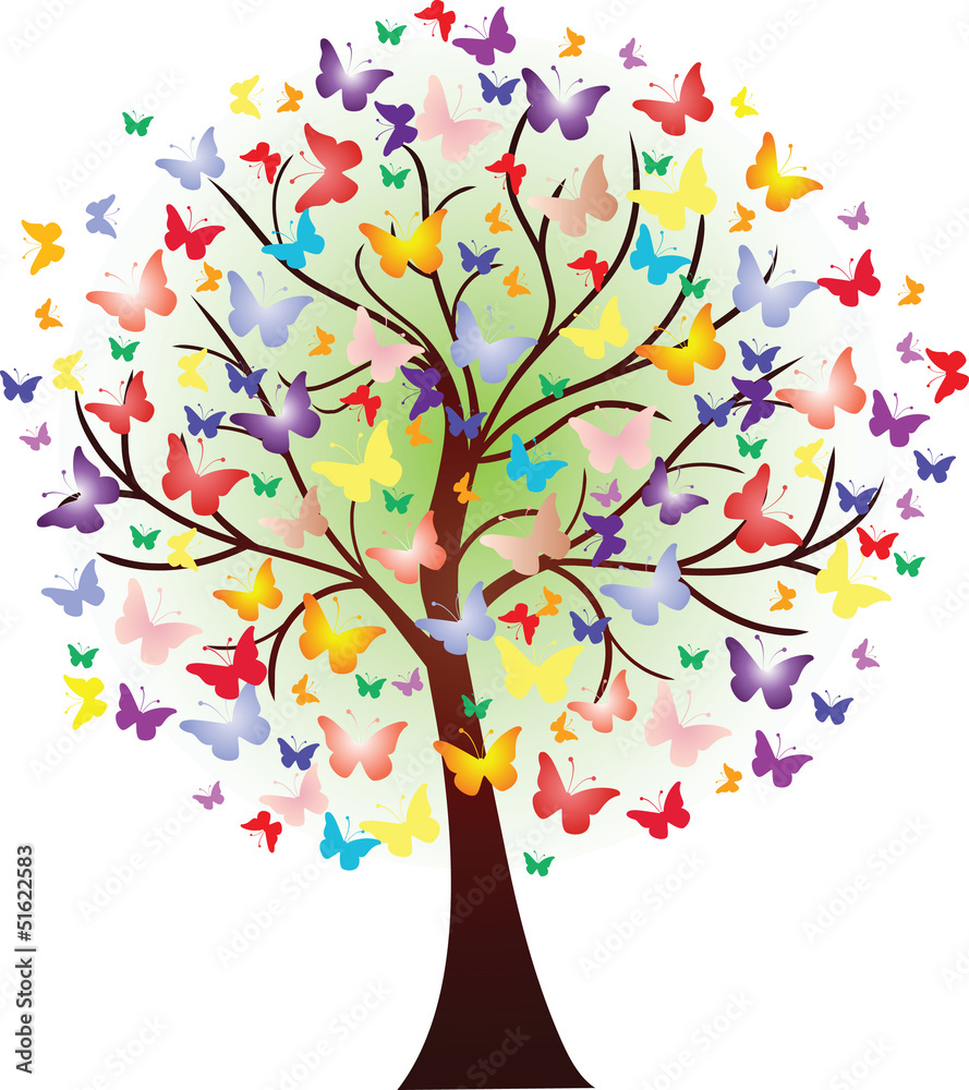 Obraz premium Wektor piękne wiosenne drzewo, składające się z motyli
