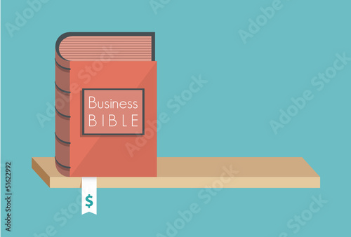 Business Bible with business commandments, rules on a bookshelf