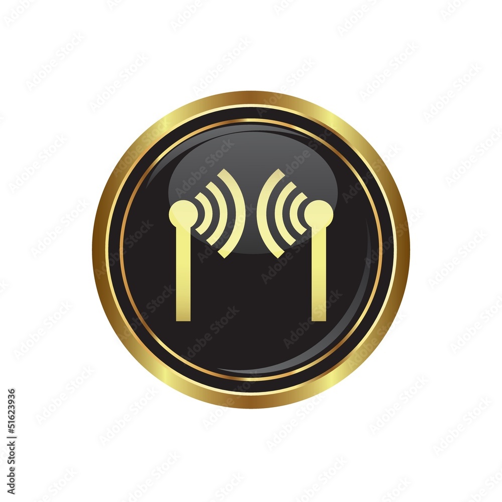 Wireless icon on the black with gold round button Wireless icon on the black with gold round button