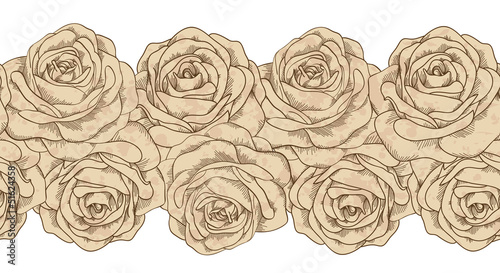 seamless horizontal old roses dirty in spots. vintage style