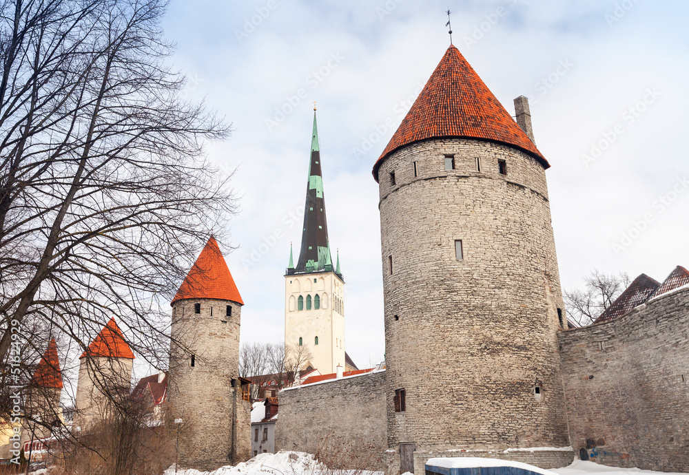 Ancient stone fortress and tall cathedral. Old Tallinn