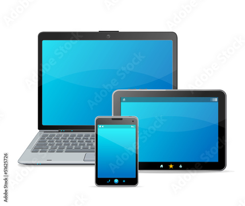 Vector Set of blank modern mobile devices isolated on white