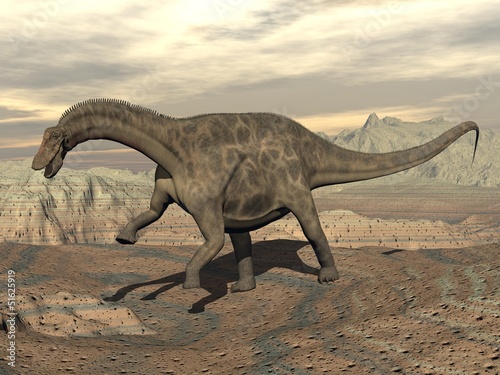 Dicraeosaurus dinosaur walking - 3D render © Elenarts