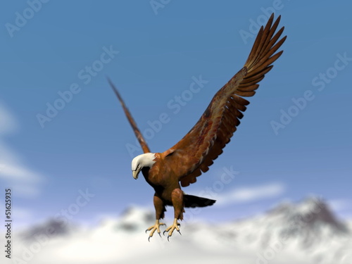 Eagle landing over snowy mountain - 3D render © Elenarts