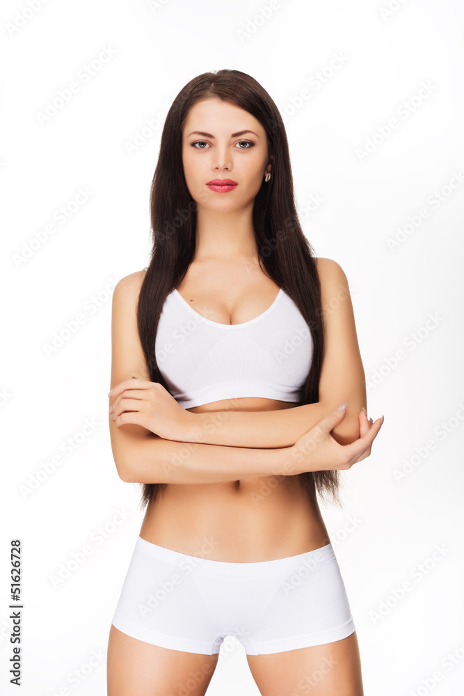 beautiful young brunette sportswoman isolated white background beautiful young brunette sportswoman isolated white background