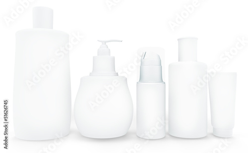 Set of cosmetic products in bottles. Isolated on white