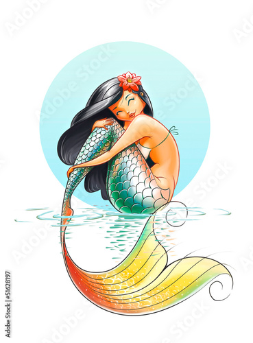 Canvas Print mermaid fairy-tale character illustration on white background