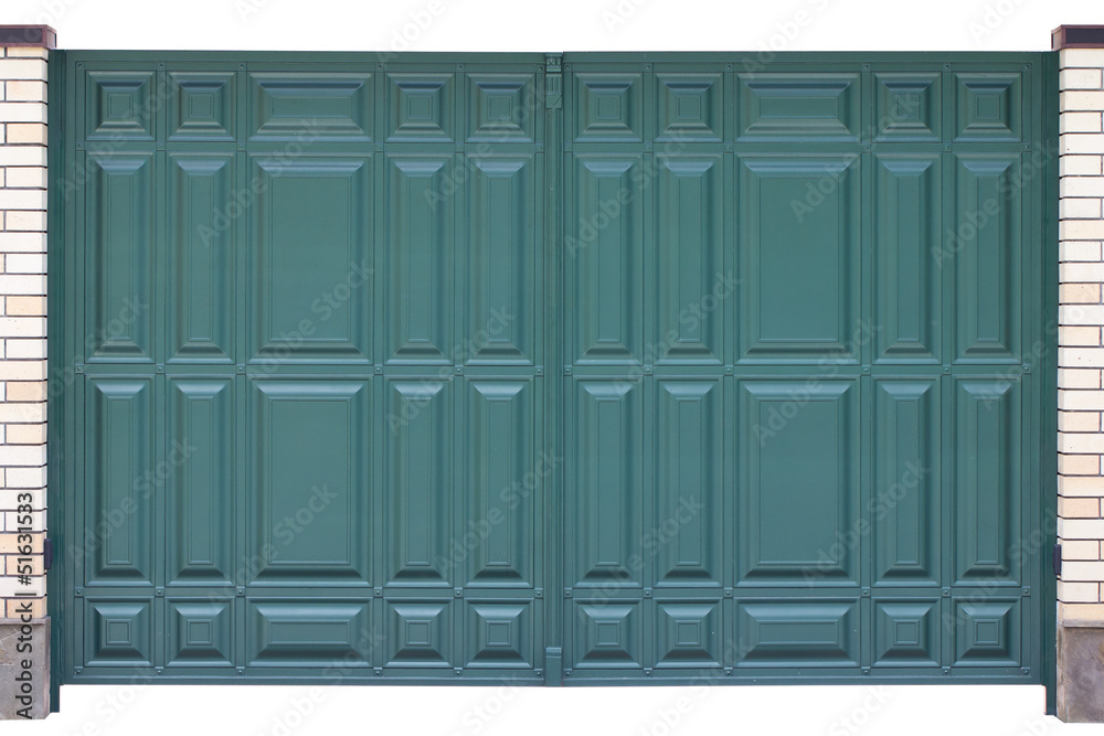 Modern blue green forged metal gates isolated on white backgroun Modern blue green forged metal gates isolated on white backgroun