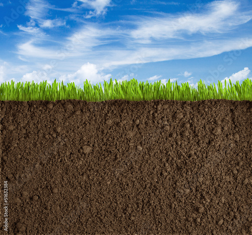 Soil, grass and sky background photo