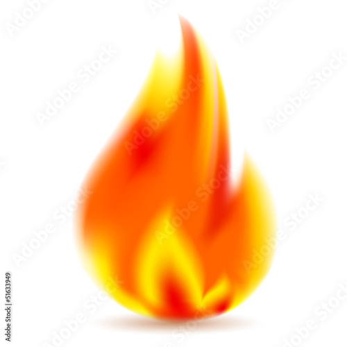 Fire, bright flame on white background