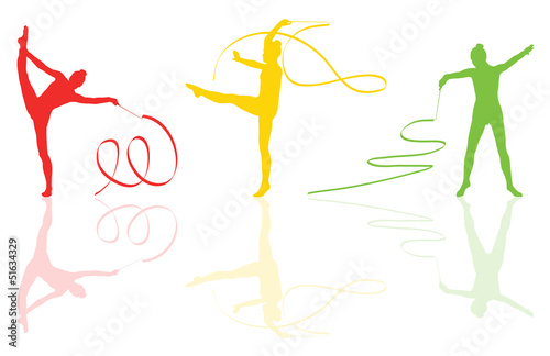 Young women doing calisthenics art gymnastics sport tricks with