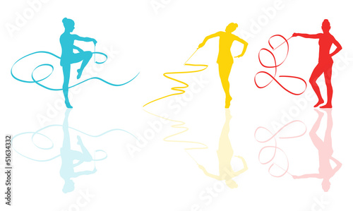 Young women doing calisthenics art gymnastics sport tricks with