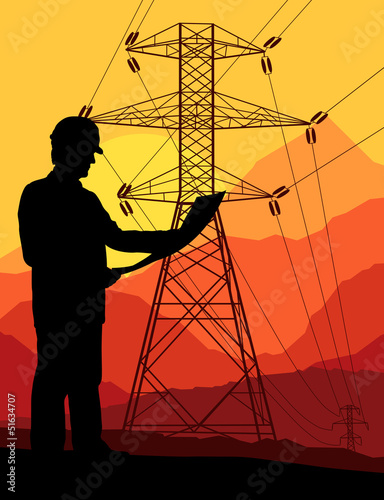 High voltage tower and line background vector