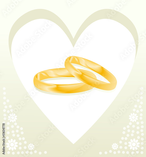 Couple of gold wedding rings vector background card