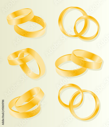 Gold wedding rings vector background set