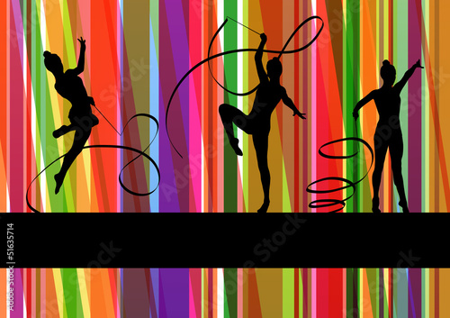Young women doing calisthenics art gymnastics sport tricks with