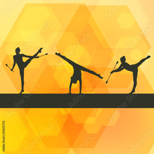 Rhythmic Gymnastics woman with clubs vector background