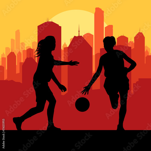 Women basketball in front of city sunset vector