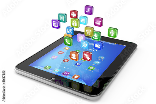Tablet PC with cloud of icon applications
