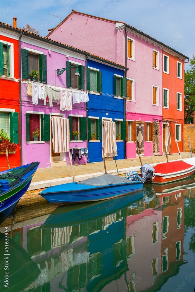 A colorful houses in street in Burano island
