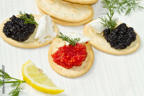 black and red caviar canape