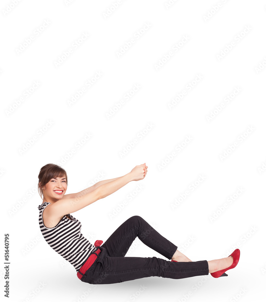 Young lady gesturing with copy space Young lady gesturing with copy space