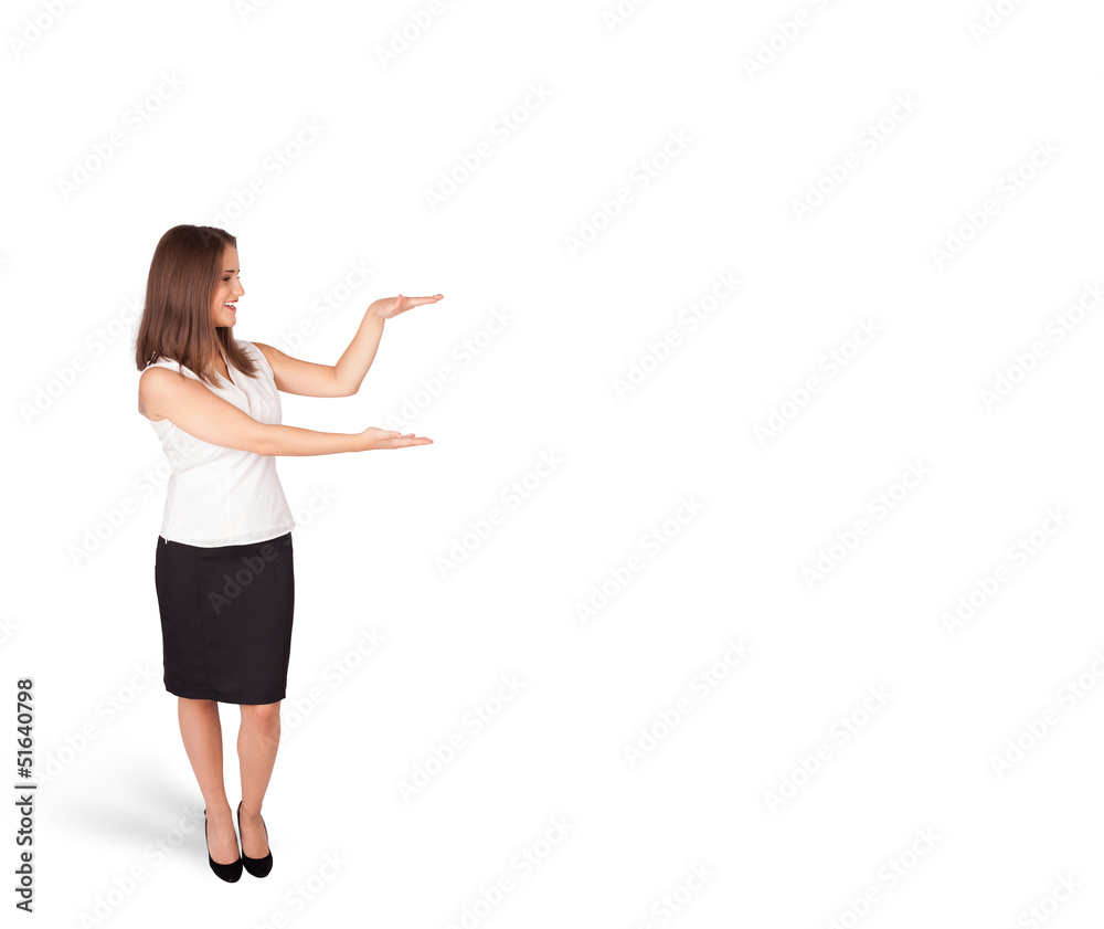 young woman presenting white copy space
