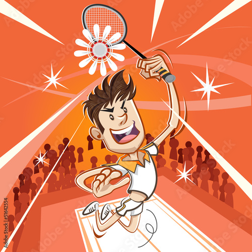 Male Badminton Player Performing A Vertical Jumping Smash