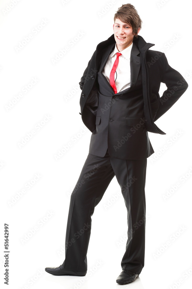 young businessman black suit casual tie on white background young businessman black suit casual tie on white background