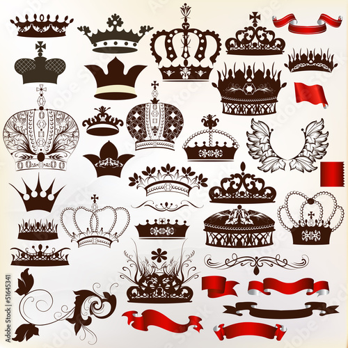 Collection of vector ornate crowns for design
