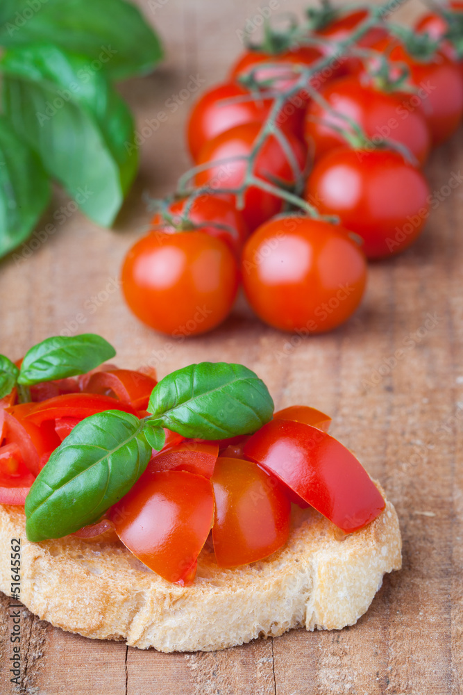Fresh bruschetta with tomato and basil Fresh bruschetta with tomato and basil