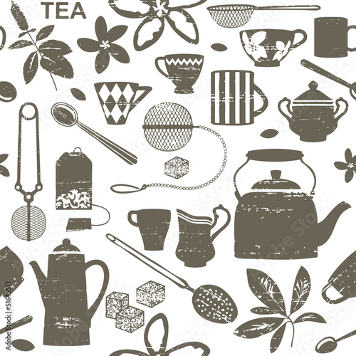 Scratched tea related seamless pattern