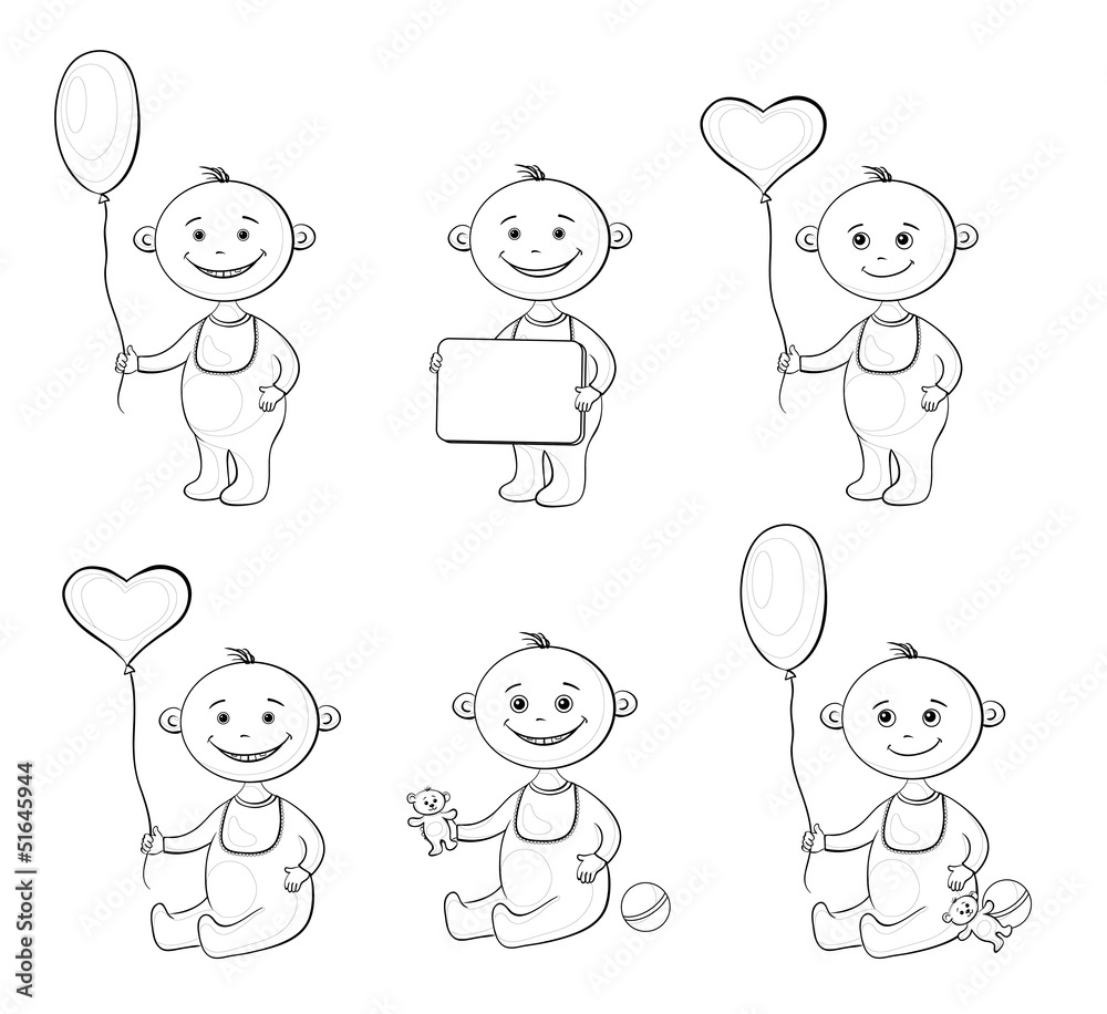 Cartoon children with toys, outline Cartoon children with toys, outline