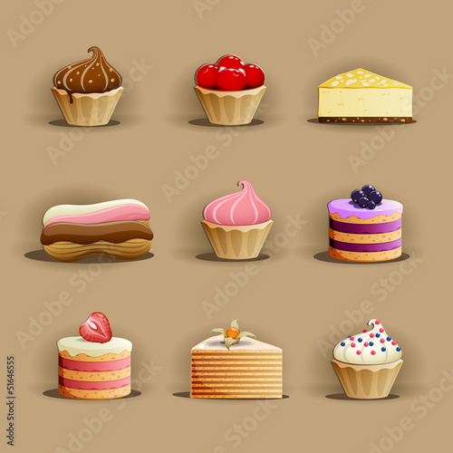 Set of delicious cakes