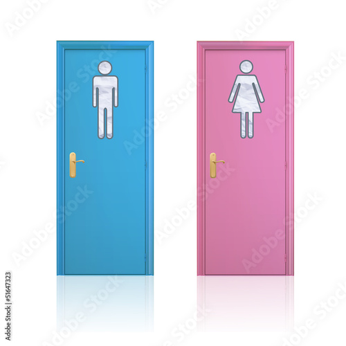 Pink and blue toilet doors.