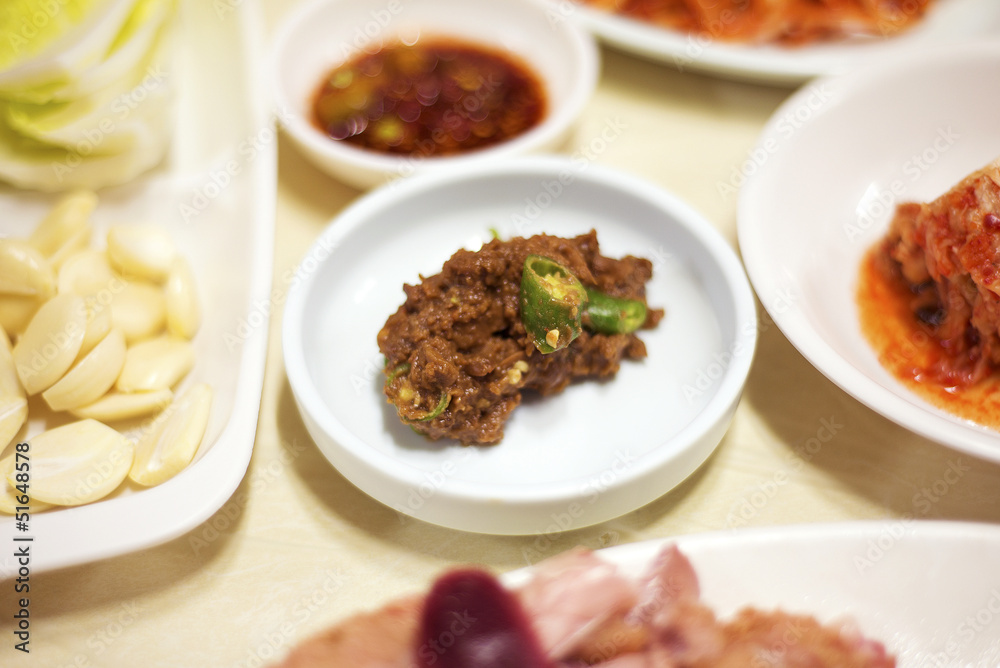Korean side dishes in seoul restaurant