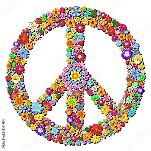 Fotografia Peace Symbol Groovy Flowers Design-Pace Simbolo Floreale