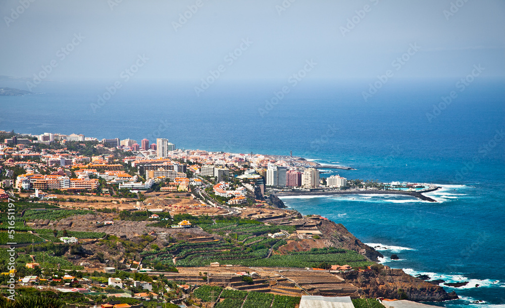 Panoramic view of Tenerife city on Tenerife Island, Canary,  Sp