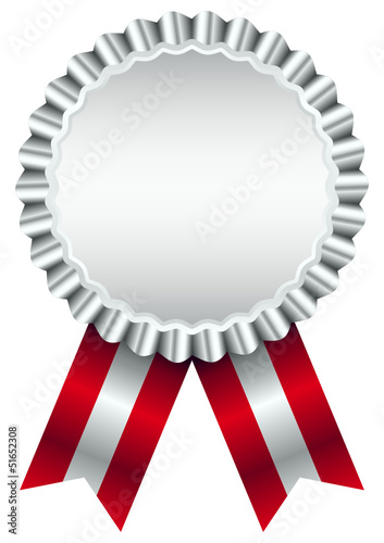 Silver Award Badge Red Ribbon Wide Stripes