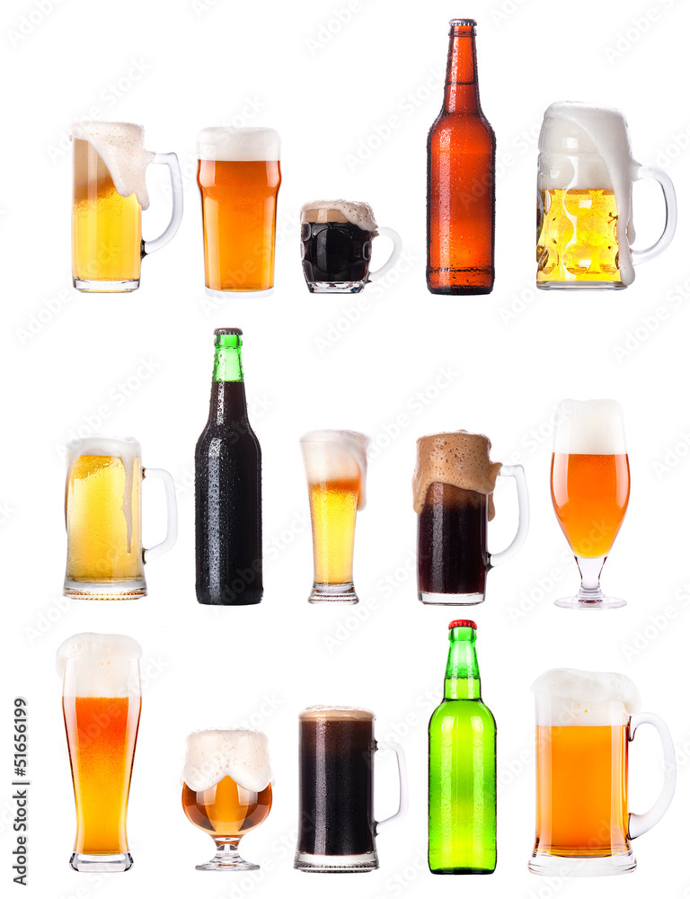 set with different beer on white background set with different beer on white background