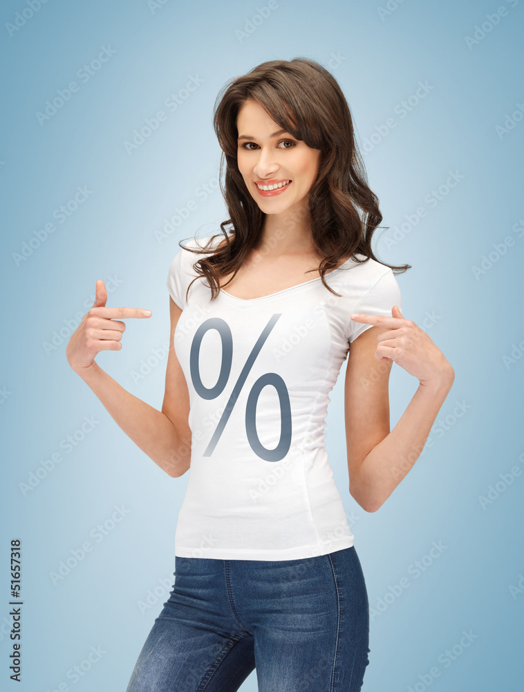 girl pointing at percent sign girl pointing at percent sign