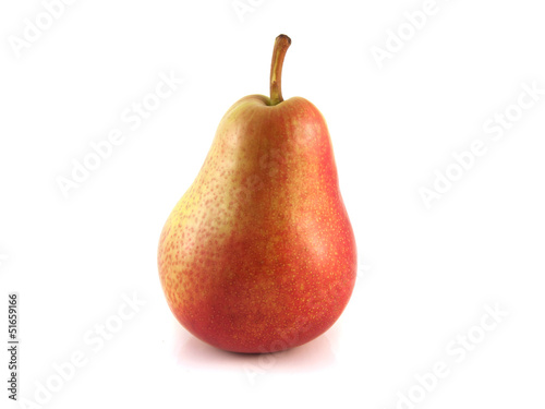 Ripe red pear on white background. Isolated fruit.